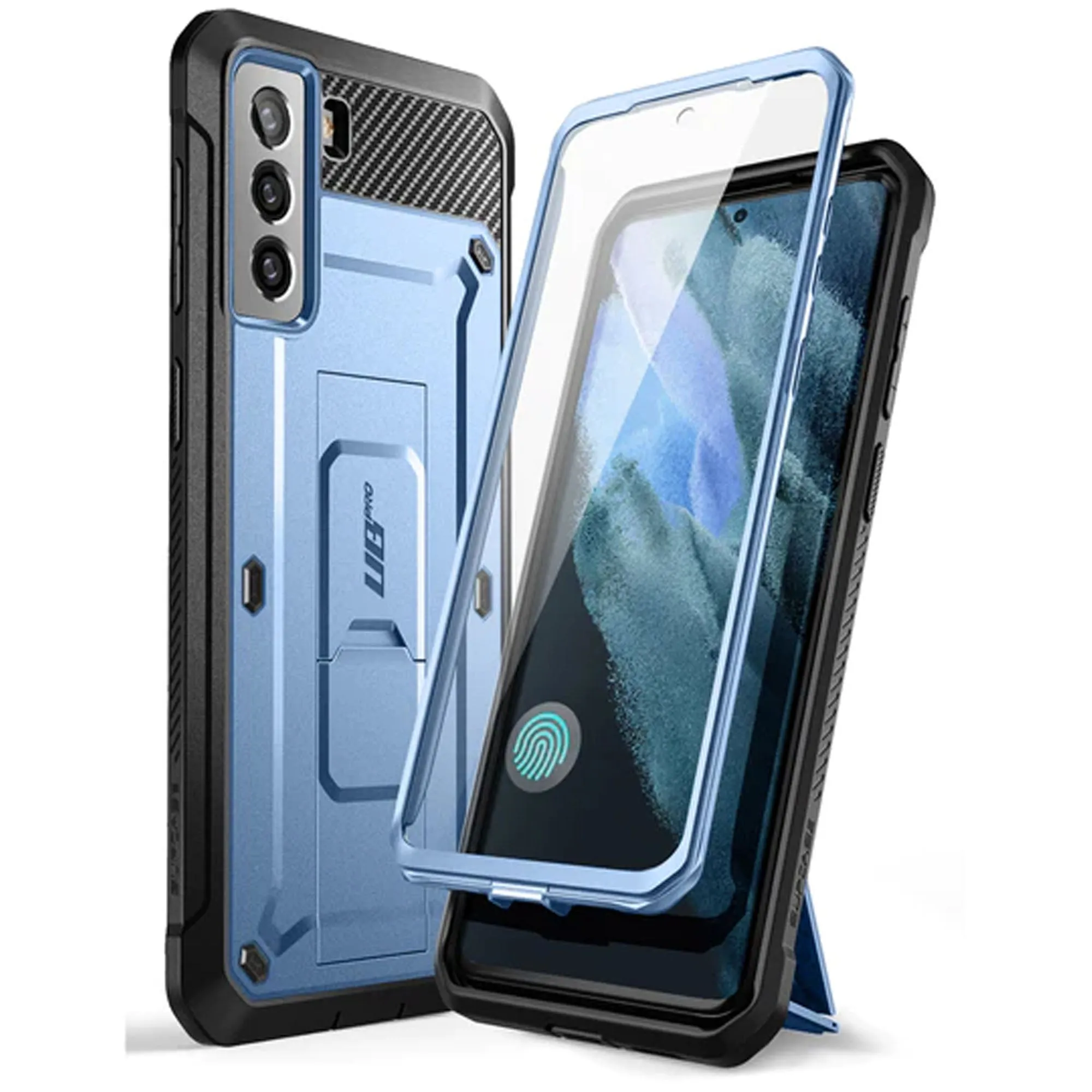 Supcase Unicorn Beetle Pro Rugged Case for Samsung Galaxy S21 FE with Built-in Screen Protector - Metallic Blue (Barcode: 843439113398 )