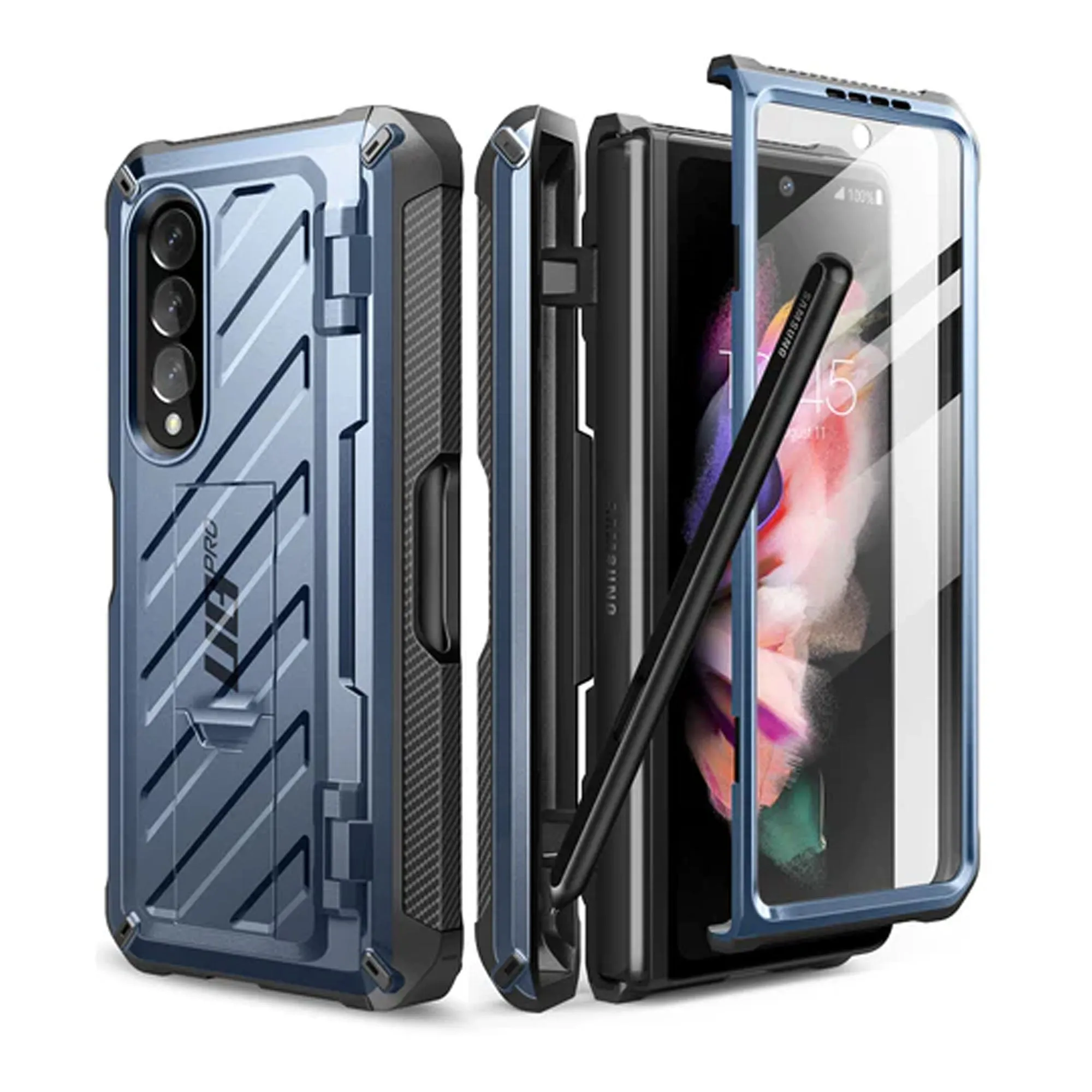 Supcase Unicorn Beetle Pro Rugged Case for Samsung Galaxy Z Fold 4 with Built-in Screen Protector - Metallic Blue