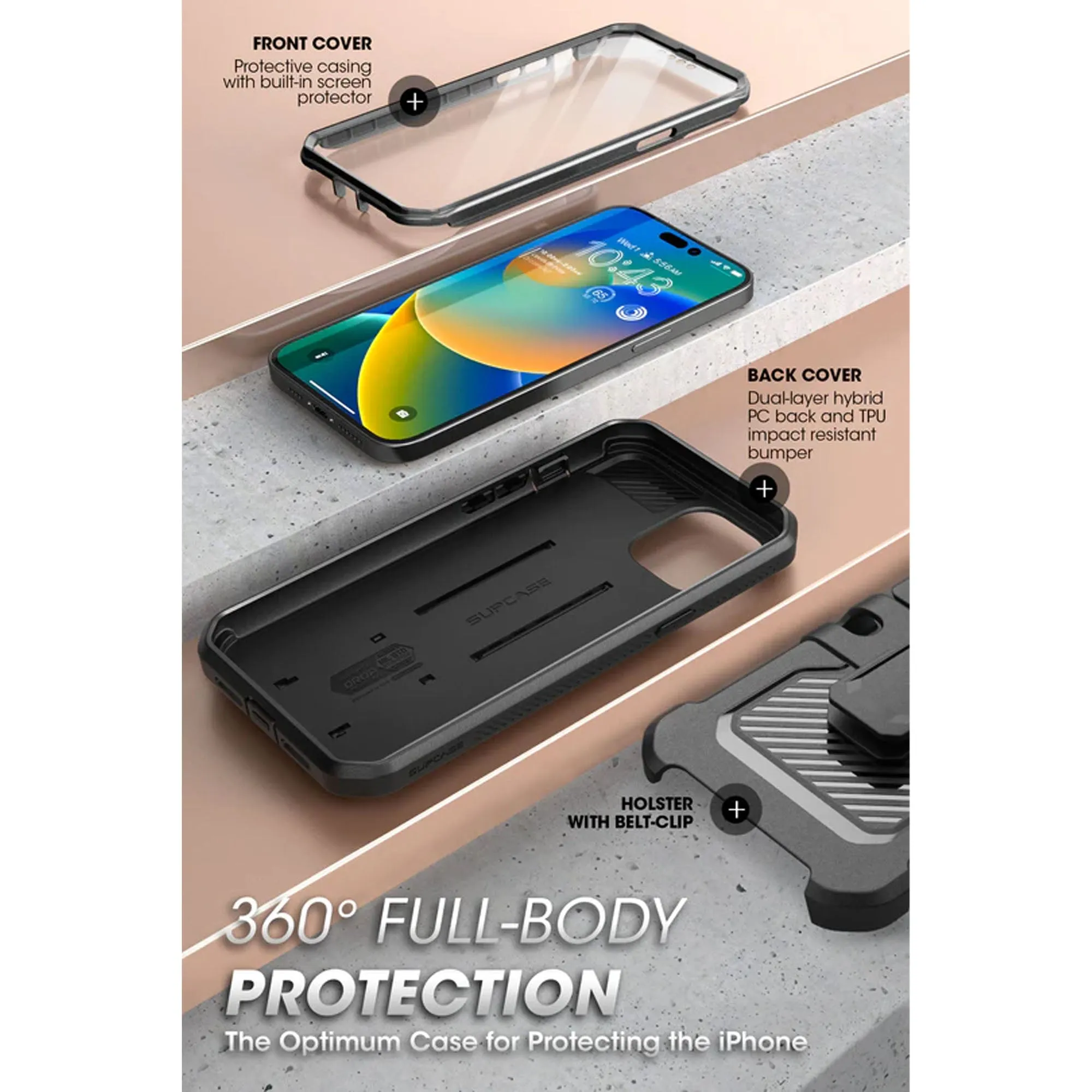 Supcase Unicorn Beetle UB PRO for iPhone 14 Pro Max - Rugged Case with Built-In Screen Protector - Black (Barcode: 843439119901 )