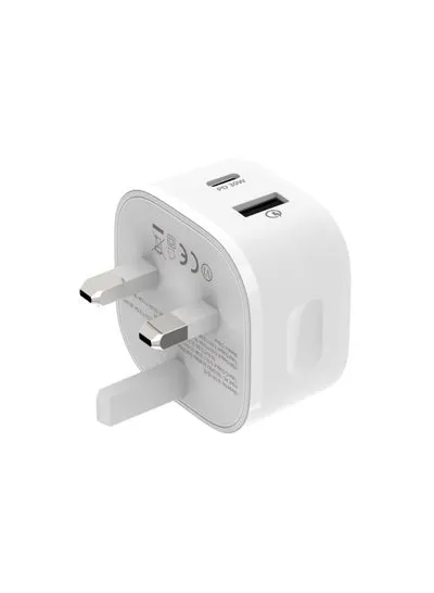 TC-200 30W PD Travel Charger Dual TYPE-C & USB with C to Lightning Cable WHITE