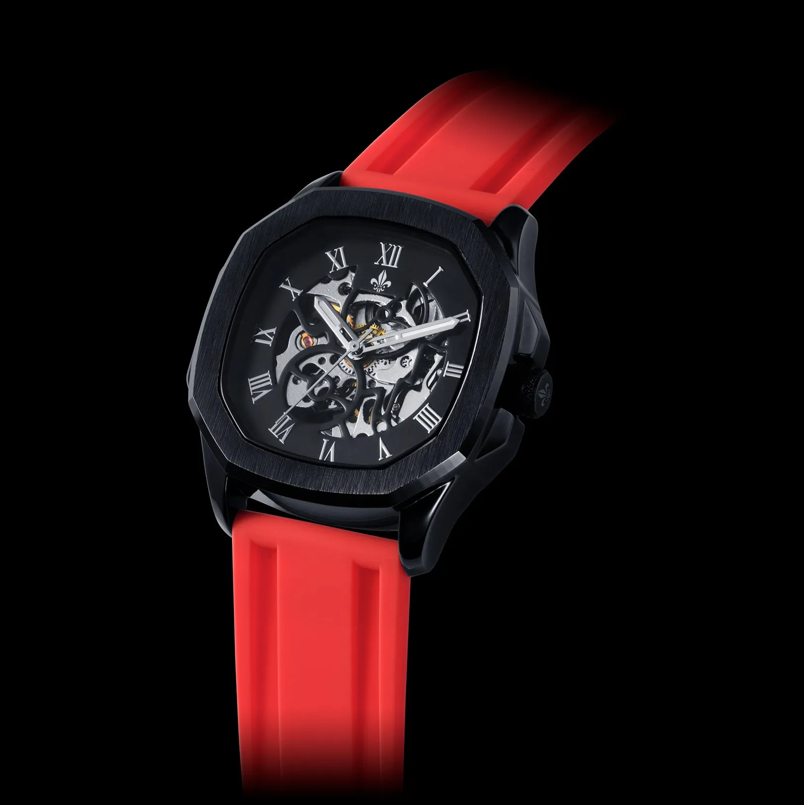 The Avalon Black   Red Silicone Strap