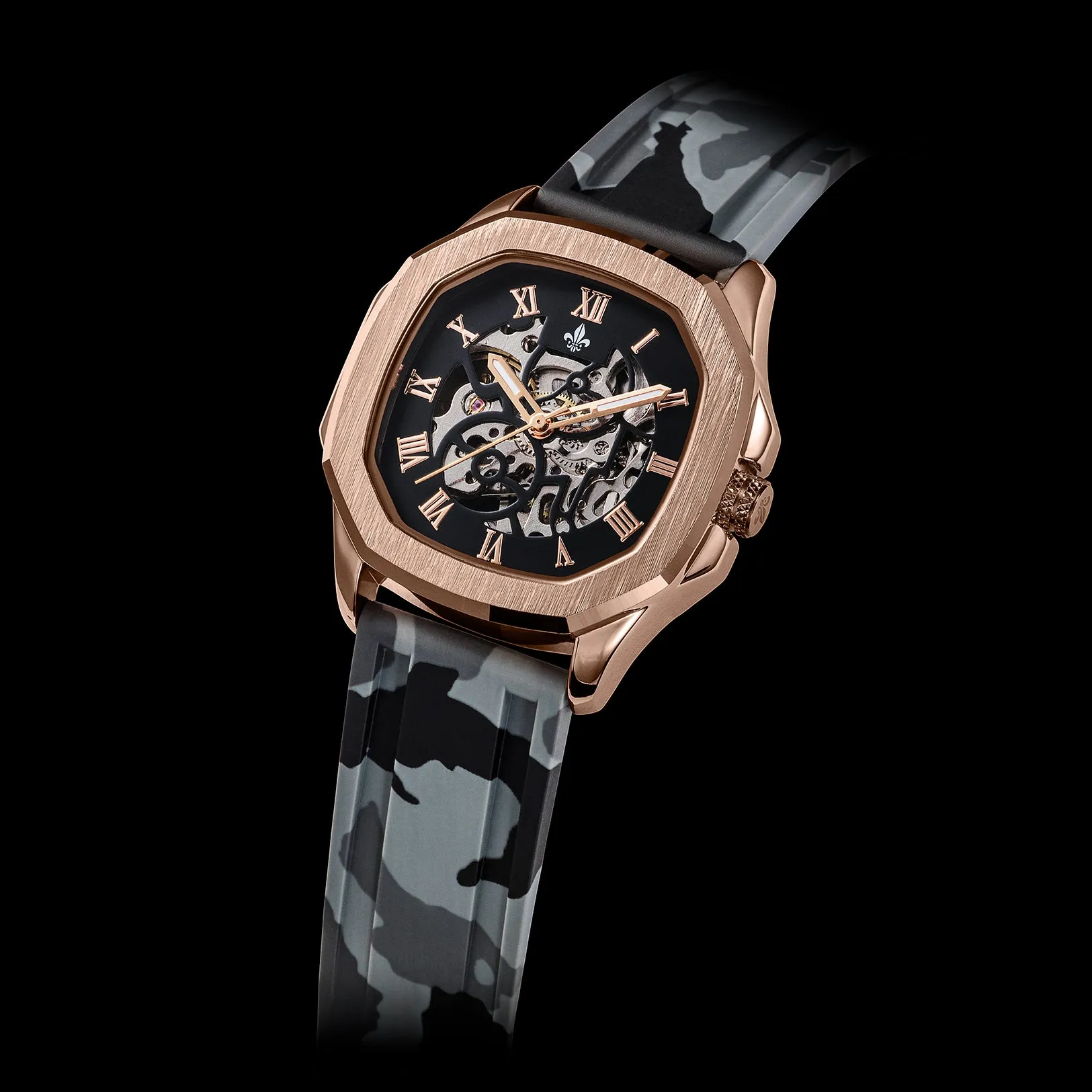 The Avalon Rose Gold   Grey Camo Strap