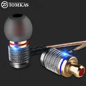 TOMKAS Wired Earphones Metal Heavy Bass Stereo Earphone and Headphone with Microphone In-ear Bass Headset for Mobile Phone