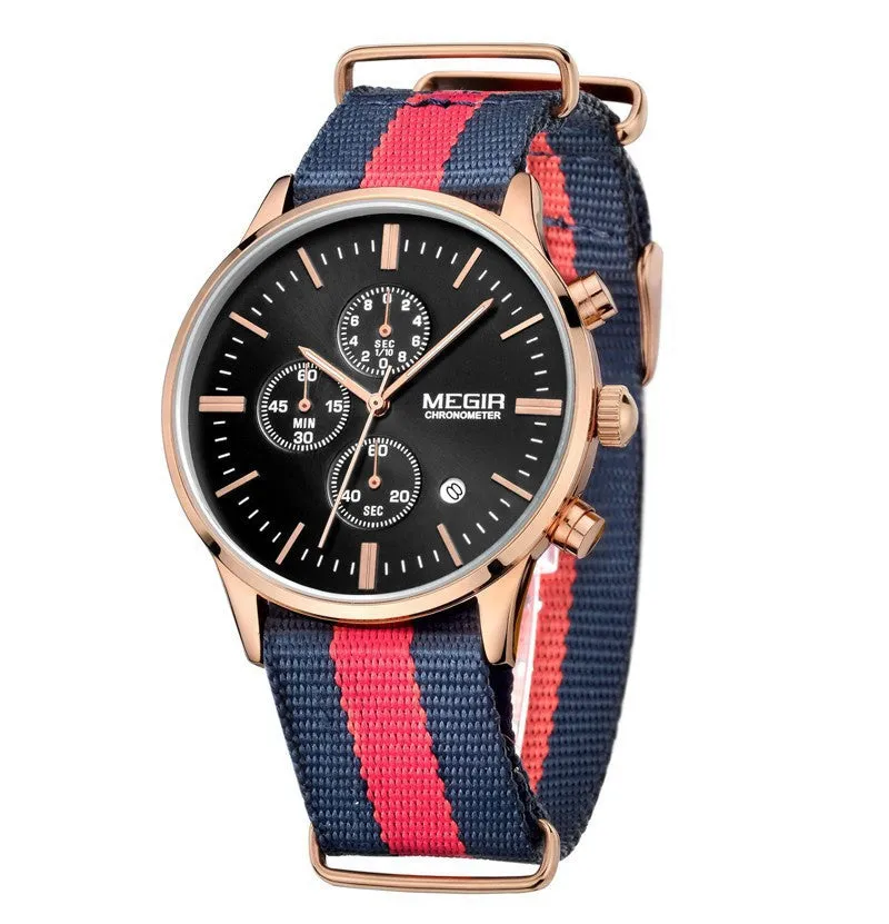 Top Brand MEGIR Mens Watches Luxury Men Leather nylon Strap Watches Chronograph Function Quartz Wristwatch