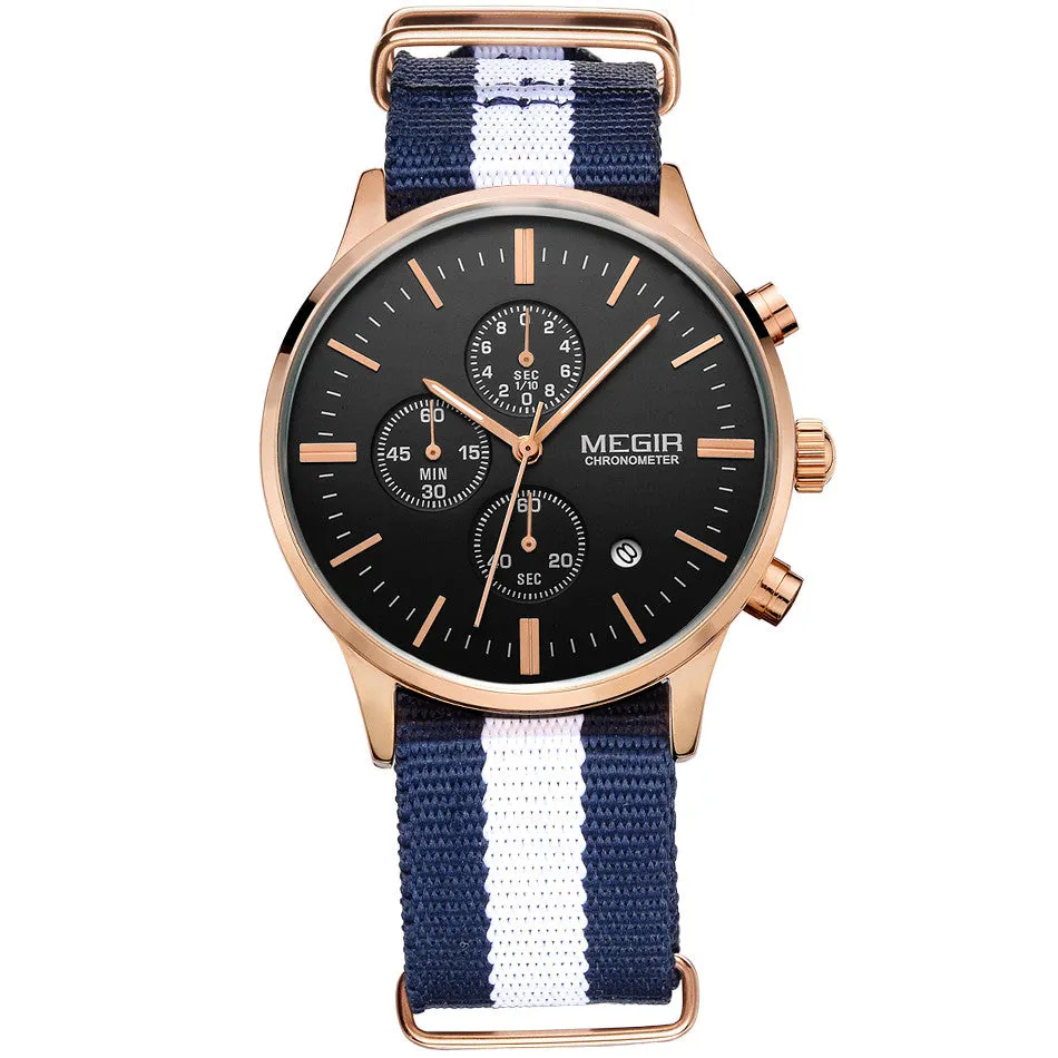 Top Brand MEGIR Mens Watches Luxury Men Leather nylon Strap Watches Chronograph Function Quartz Wristwatch