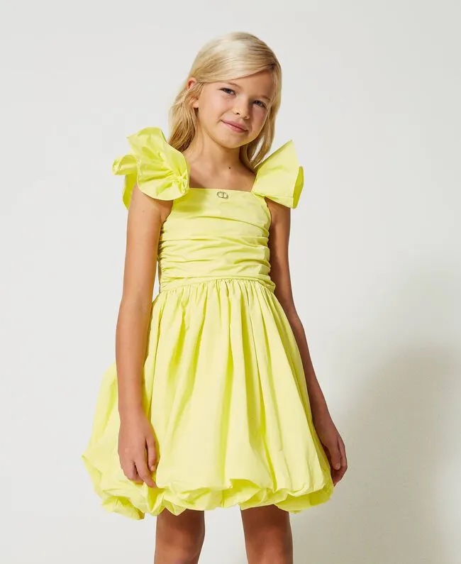 TWS Yellow Taffeta Frilled Sleeve Dress