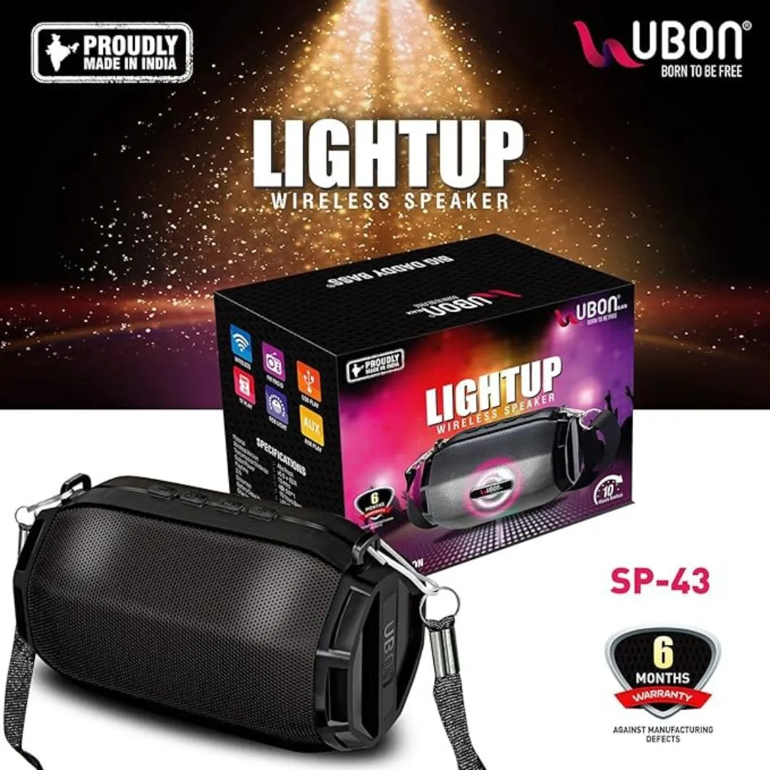 UBON SP-43 TWS Lightup 5W Bluetooth Speaker (Black, Stereo Channel)