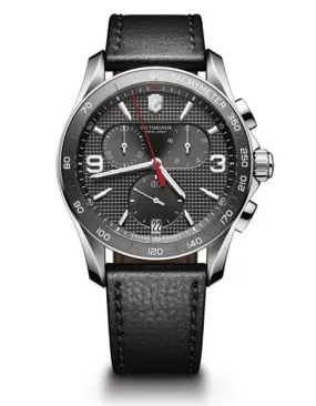 Victorinox Swiss Army Mens Chrono Classic - Black Leather Strap - Gray Dial