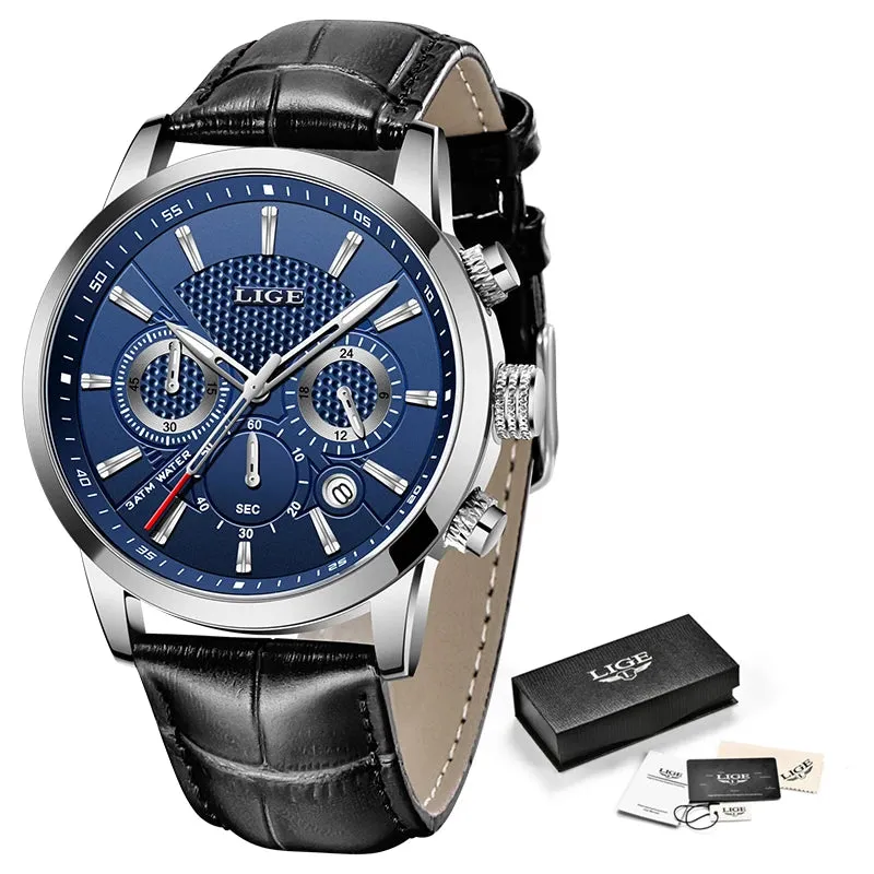 Watches Mens New LIGE Top Brand Luxury Casual Leather Quartz Men's Watch Business Clock Male Sports Waterproof Date Chronograph