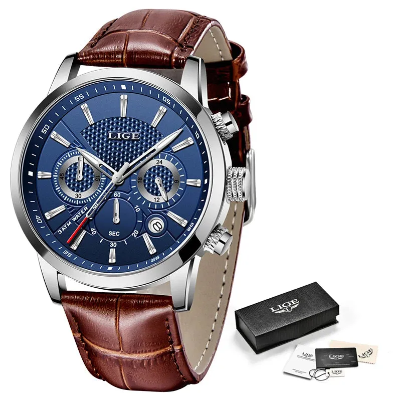 Watches Mens New LIGE Top Brand Luxury Casual Leather Quartz Men's Watch Business Clock Male Sports Waterproof Date Chronograph