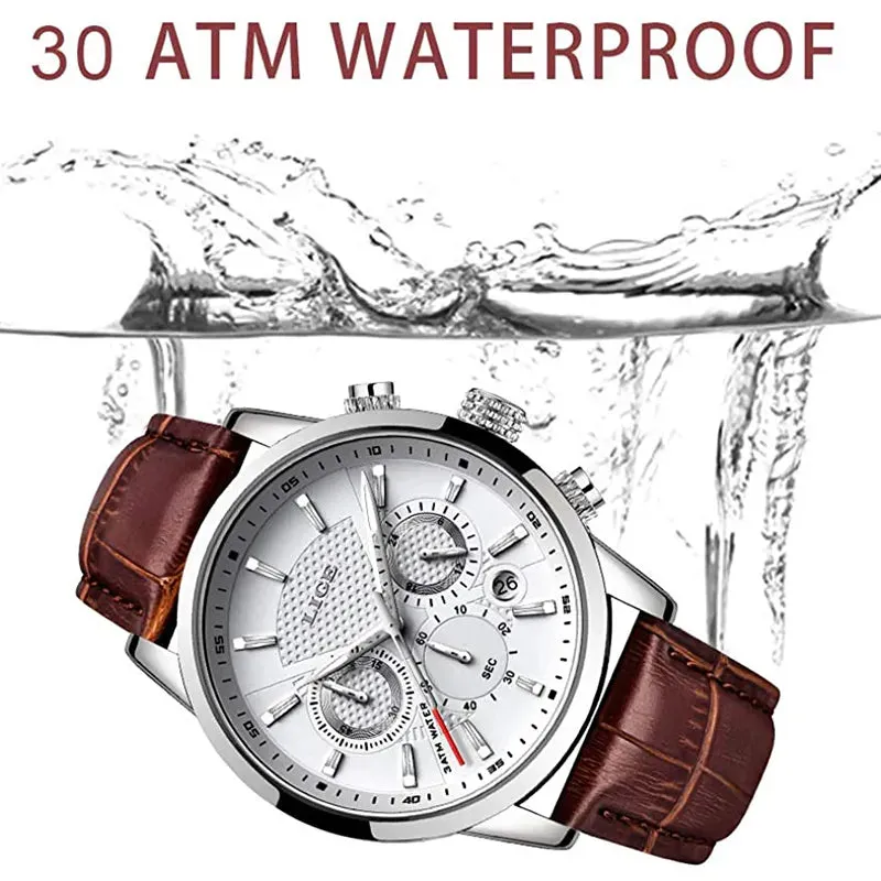 Watches Mens New LIGE Top Brand Luxury Casual Leather Quartz Men's Watch Business Clock Male Sports Waterproof Date Chronograph