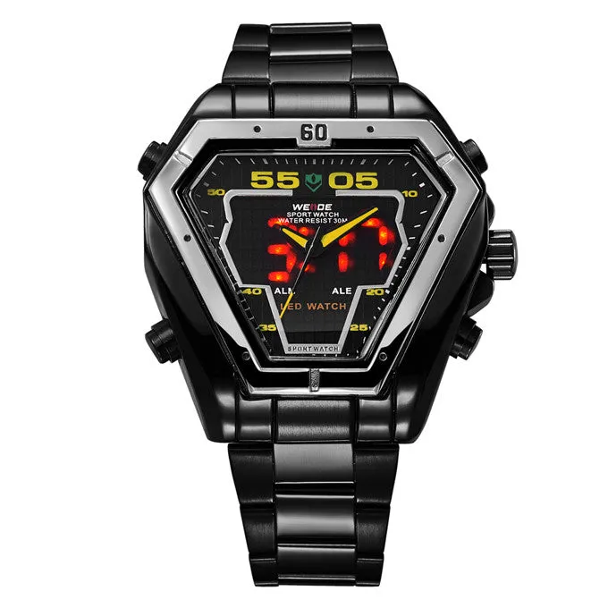 WEIDE Men Watch Stainless Steel LED Digital Quartz Multi-function Waterproof Casual Sports Watches Man Dress Wristwatches