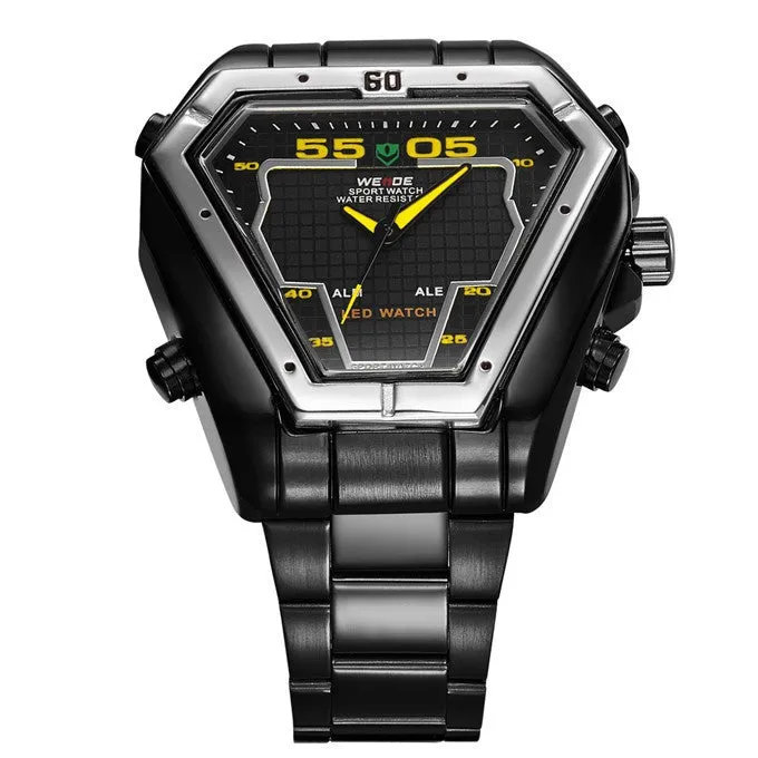 WEIDE Men Watch Stainless Steel LED Digital Quartz Multi-function Waterproof Casual Sports Watches Man Dress Wristwatches