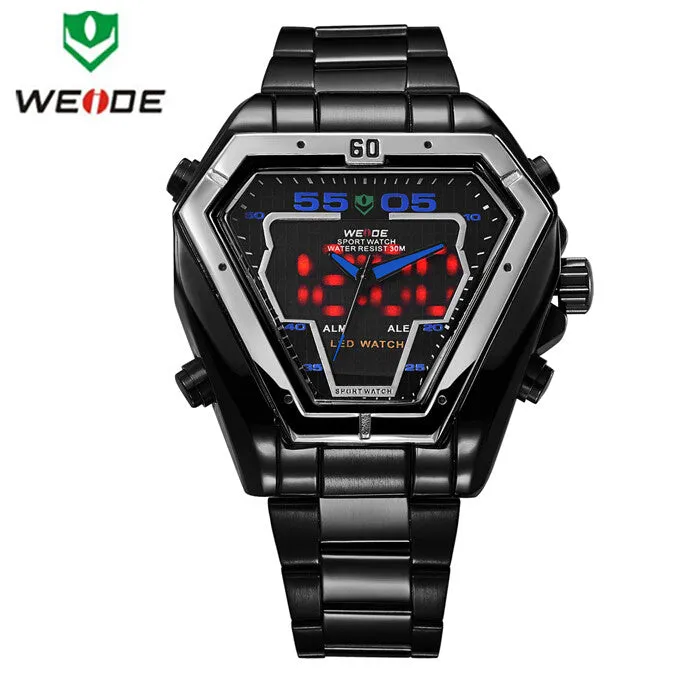 WEIDE Men Watch Stainless Steel LED Digital Quartz Multi-function Waterproof Casual Sports Watches Man Dress Wristwatches