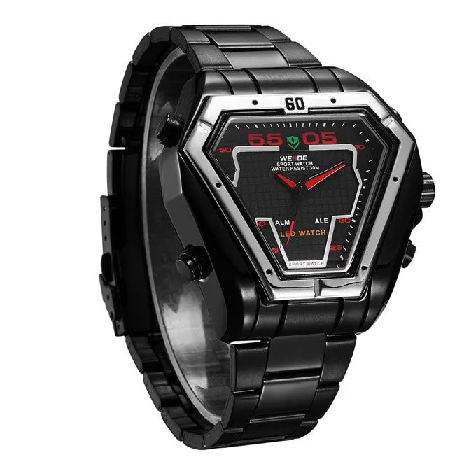 WEIDE Men Watch Stainless Steel LED Digital Quartz Multi-function Waterproof Casual Sports Watches Man Dress Wristwatches