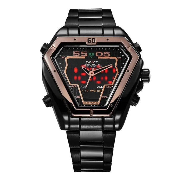 WEIDE Men Watch Stainless Steel LED Digital Quartz Multi-function Waterproof Casual Sports Watches Man Dress Wristwatches