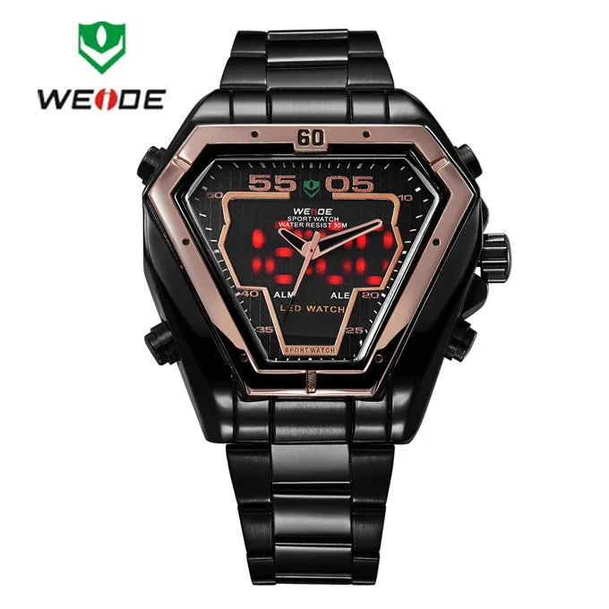 WEIDE Men Watch Stainless Steel LED Digital Quartz Multi-function Waterproof Casual Sports Watches Man Dress Wristwatches