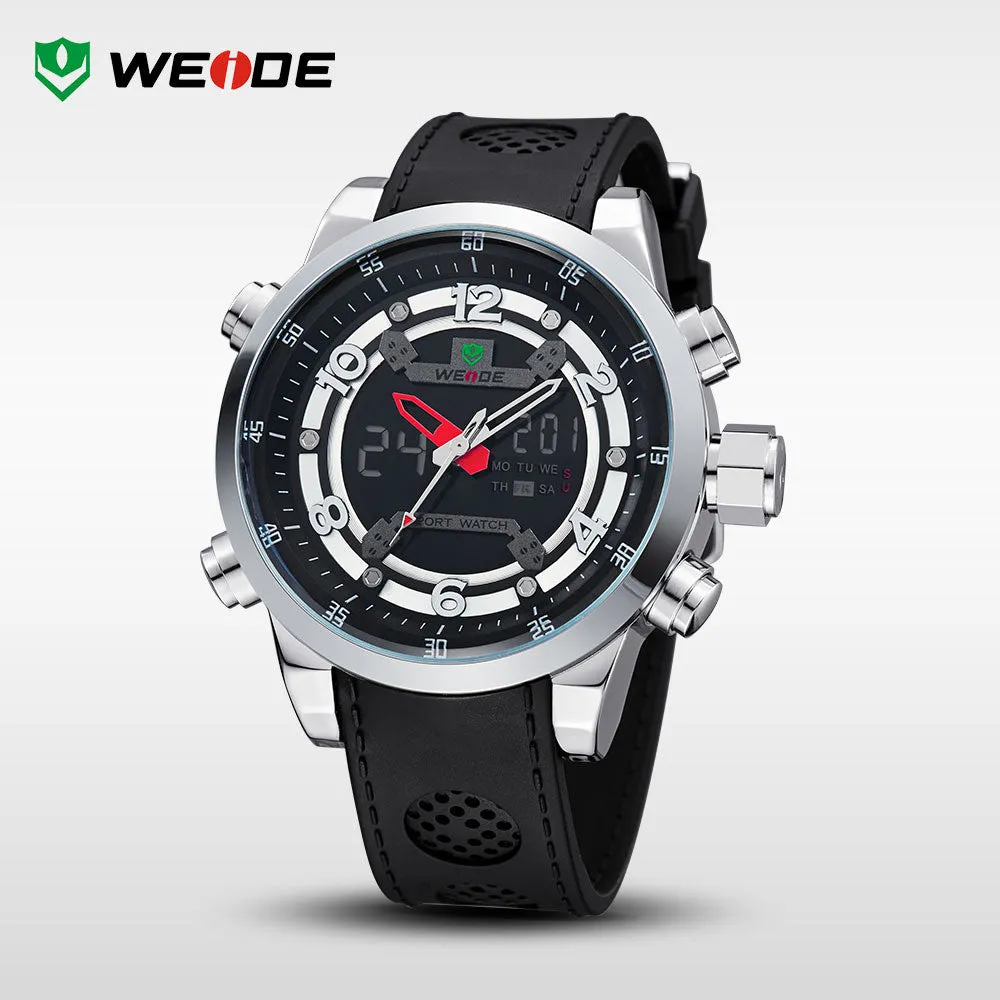 WEIDE Men's Quartz Full Steel Army Diver Watches Men Military Sports Watch PU Strap Luxury Brand LCD Back Light Wristwatch