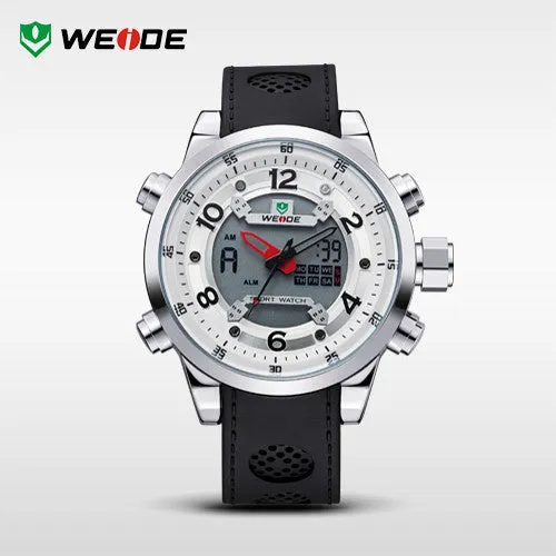 WEIDE Men's Quartz Full Steel Army Diver Watches Men Military Sports Watch PU Strap Luxury Brand LCD Back Light Wristwatch