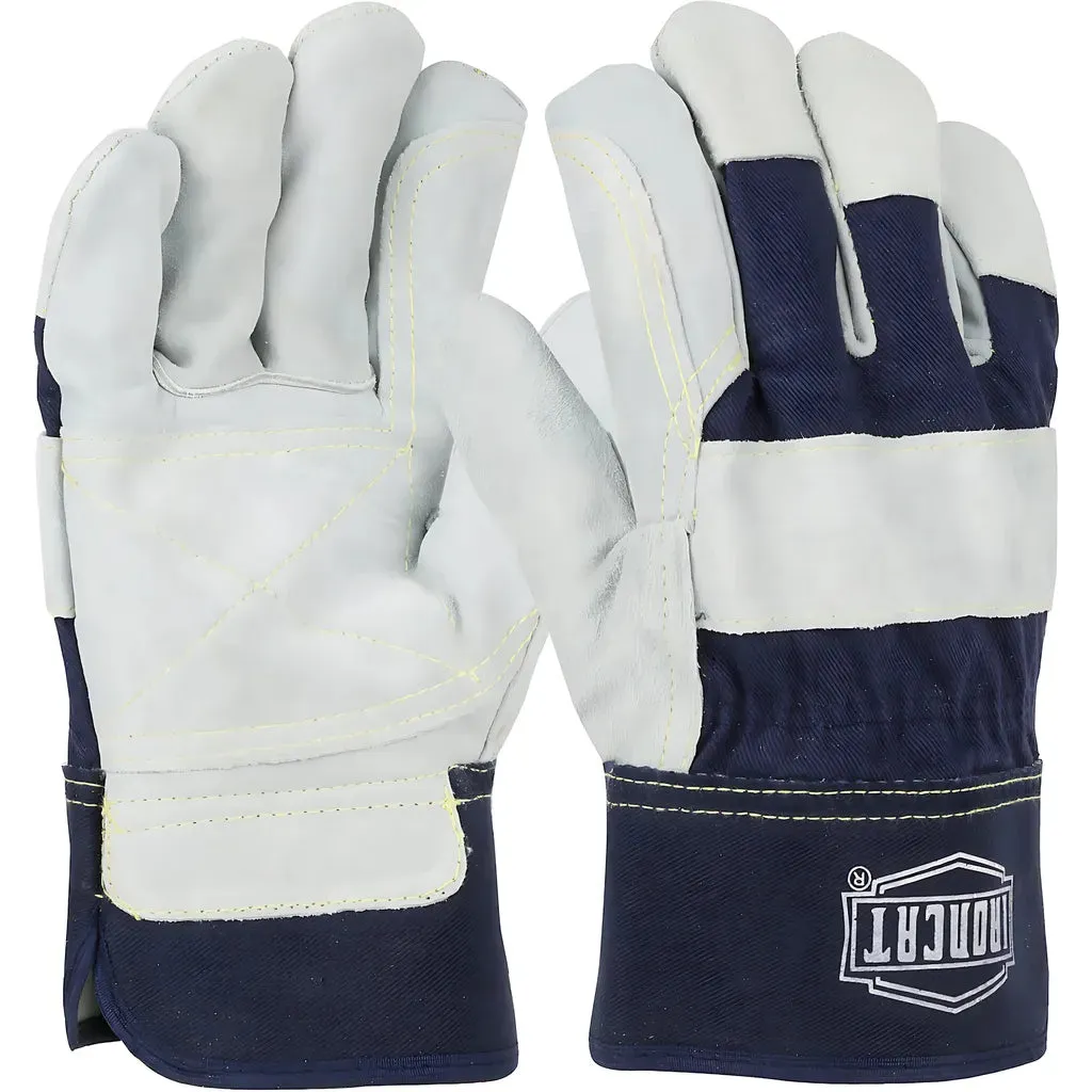 West Chester IC5DP/S Premium Split Cowhide Leather Double Palm Glove with Fabric Back and Kevlar Stitching - Rubberized Safety Cuff