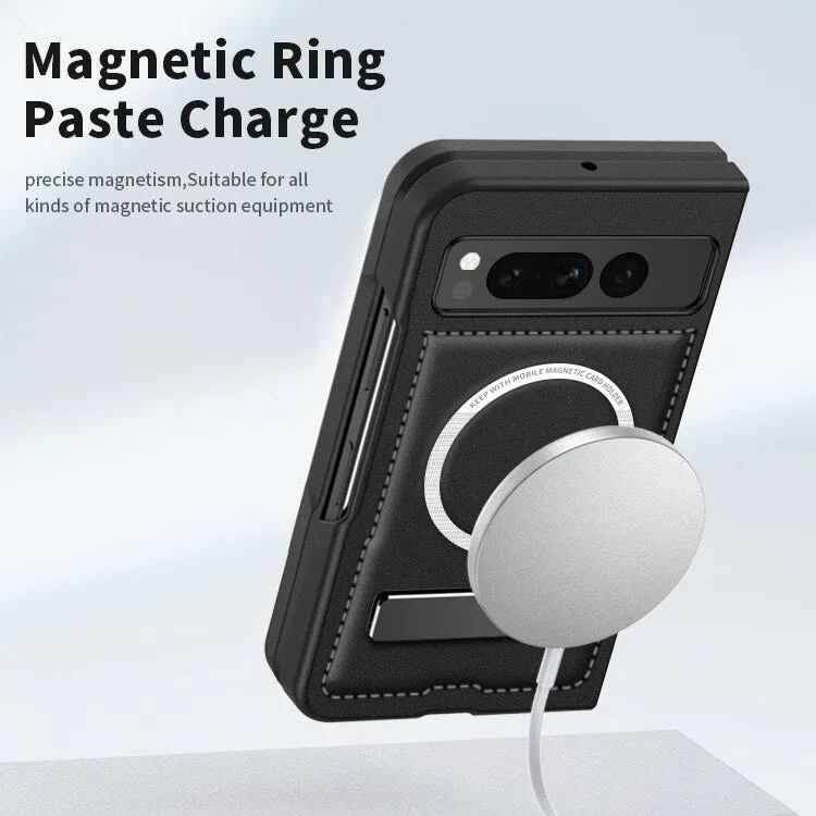 Wireless Magnetic Leather Phone Case With Metal HolderFor Google Pixel Fold