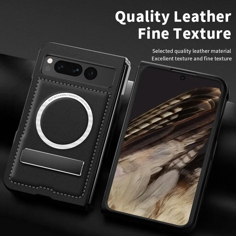 Wireless Magnetic Leather Phone Case With Metal HolderFor Google Pixel Fold