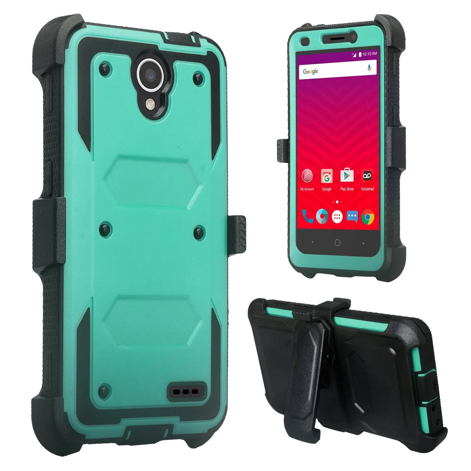 ZTE Prestige Case, Sonata 3, ZTE Avid Plus, ZTE Avid Trio, ZFive 2, Midnight Pro, Maven 2, Cheers, Rugged [Built-in Screen Protector] Heavy Duty Holster Shell Combo Case Cover - Teal