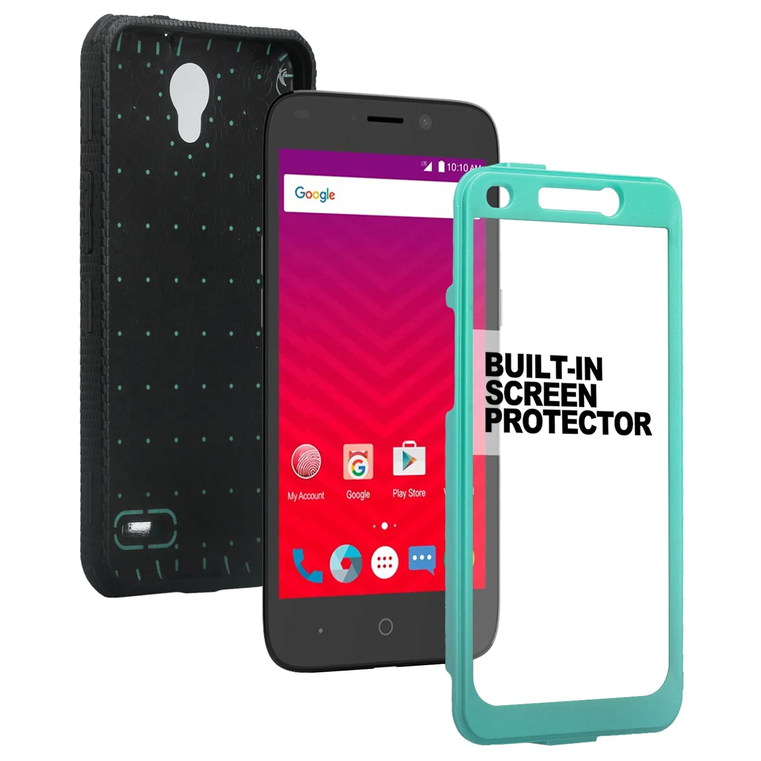 ZTE Prestige Case, Sonata 3, ZTE Avid Plus, ZTE Avid Trio, ZFive 2, Midnight Pro, Maven 2, Cheers, Rugged [Built-in Screen Protector] Heavy Duty Holster Shell Combo Case Cover - Teal