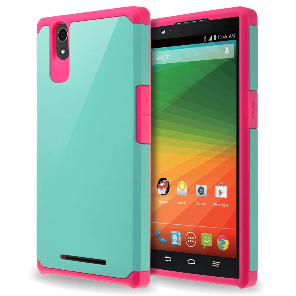 ZTE ZMAX Case , ZTE ZMAX Slim Hybrid Dual Layer Case - Teal/Hot Pink