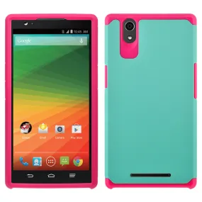 ZTE ZMAX Case , ZTE ZMAX Slim Hybrid Dual Layer Case - Teal/Hot Pink