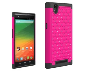 ZTE ZMAX | Z970 Rhinestone Case, Slim Hybrid Dual Layer[Shock Resistant] Crystal Rhinestone Studded Case Cover -  Hot Pink/Black